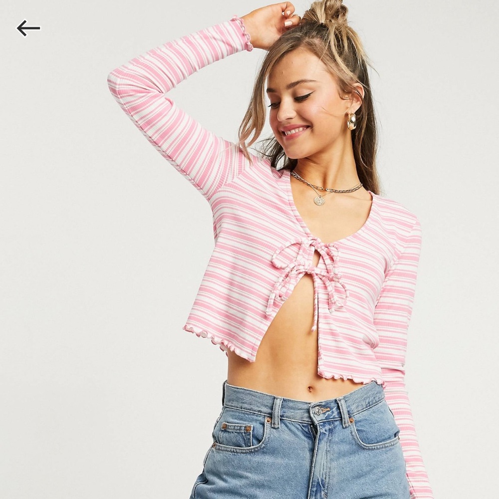 ASOS DESIGN fitted top with ties in pink stripe - US 12